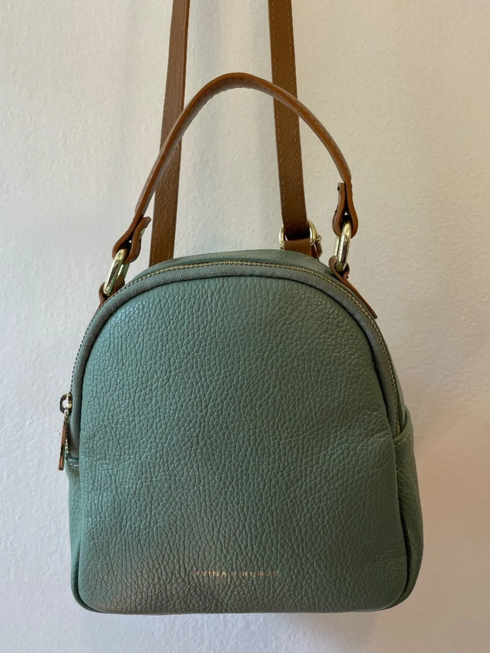 Divina Firenze Sage Green small genuine leather convertible crossbody backpack